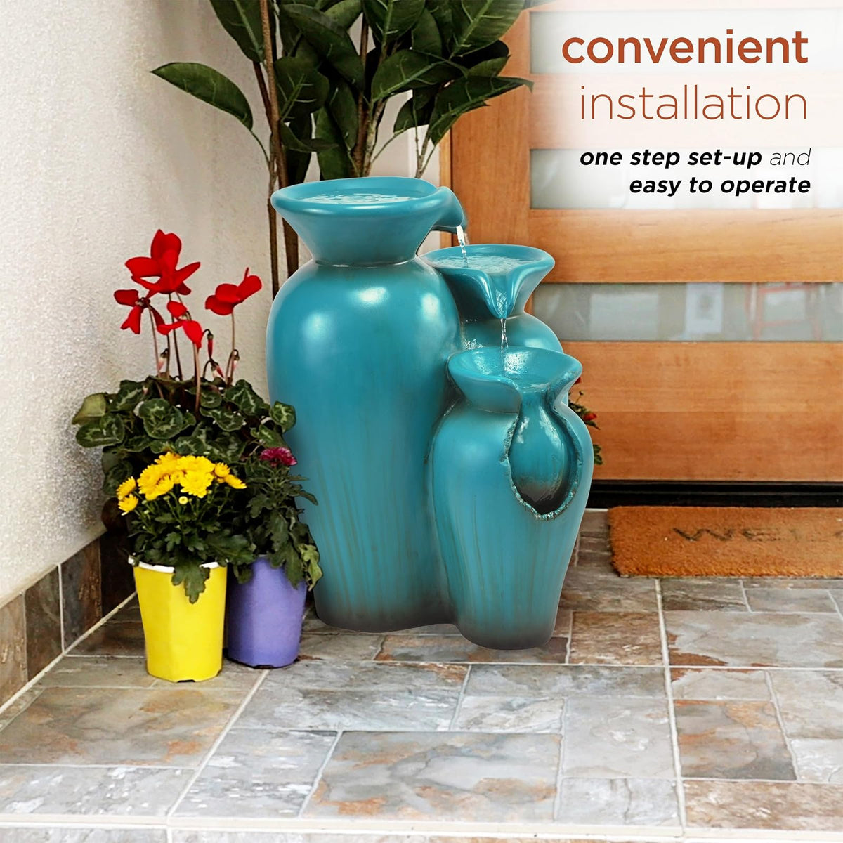Alpine Corporation 21" Tall Turquoise Fountain Pot Decoration