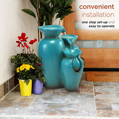 Alpine Corporation 21" Tall Turquoise Fountain Pot Decoration