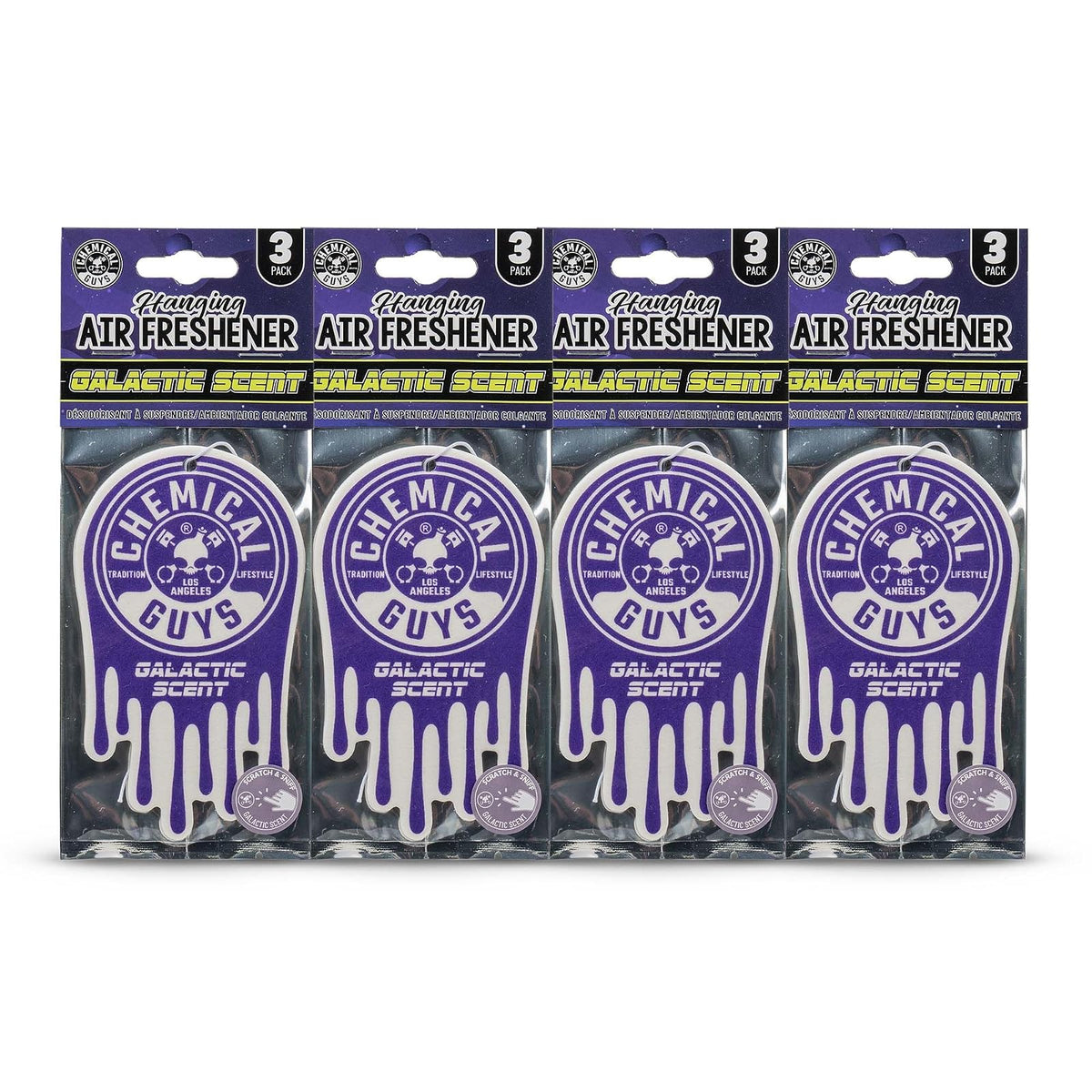 Chemical Guys Ambientador Colgante, Aroma galáctico, Ideal para Automóviles, Camiones, todoterrenos, caravanas, Casas, garajes, Espacios de Trabajo, dormitorios y más, Pack de 12 Unidades