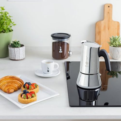 Bialetti - New Venus, Cafetera espresso de acero inoxidable, apta para todo tipo de fuegos, 4 tazas (5,7 oz), aluminio, plata