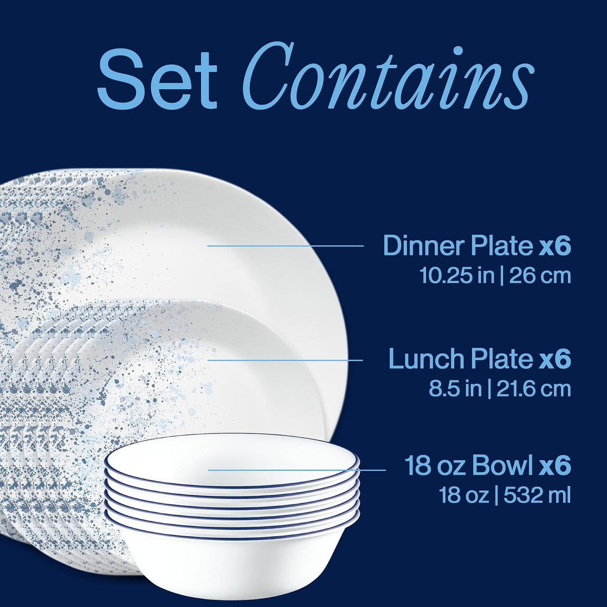 Corelle, 1134352, Vajilla 18 Piezas Indigo Speckle