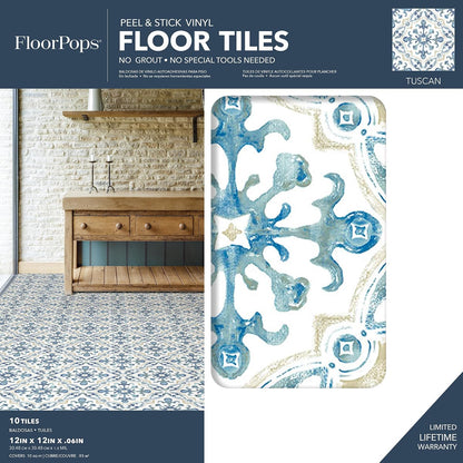 FloorPops - Azulejos de suelo toscano de 12 x 12 pulgadas (10 azulejos), (10 pies cuadrados/caja)