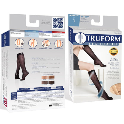 Truform Sheer Compression Stockings, 15-20 Mmhg, Women's Knee High Length, Dot Pattern Espresso, Pack of 1