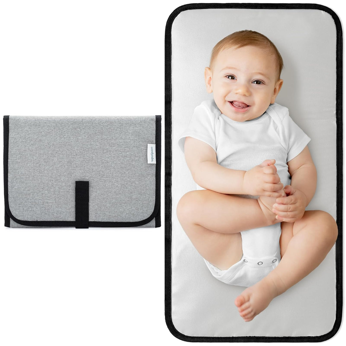 Comfy Cubs Colchoneta Cambiador Portátil para Bebé, Impermeable, Azul Mar - Compacto - Gris Sólido