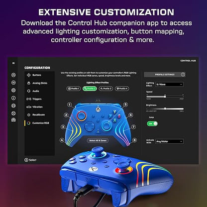 Turtle Beach Afterglow Wave Controller Blau Wired RGB Gaming Controller – Lizenziert für Xbox Series X oder S, Xbox One und Windows - Estándar. Edition