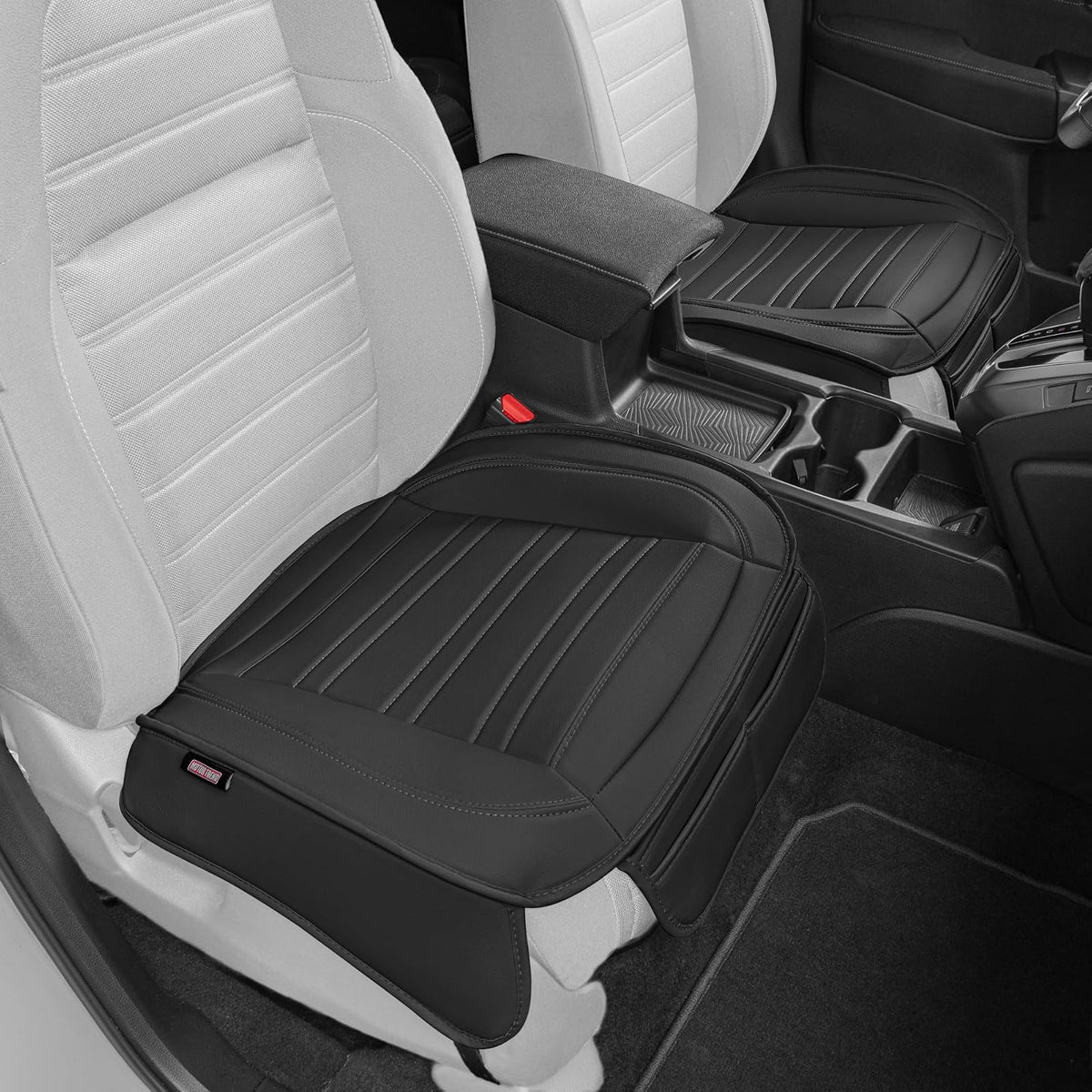 Motor Trend, Fundas de asiento para automóviles, camiones, SUV, piel sintética, paquete de 2, acolchadas en color negro con bolsillos de almacenamiento