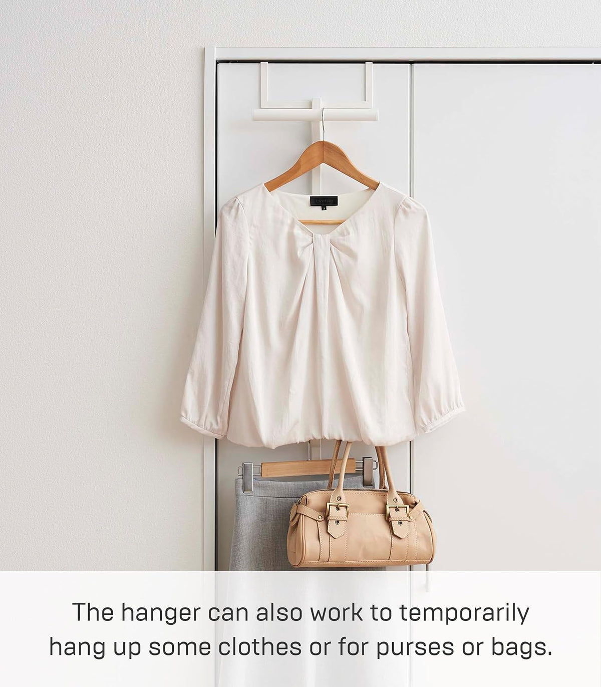 Yamazaki Home Tower - Mochila para colgar sobre la puerta para clóset o recámara, estante de almacenamiento de metal de dos niveles, fácil instalación, acero