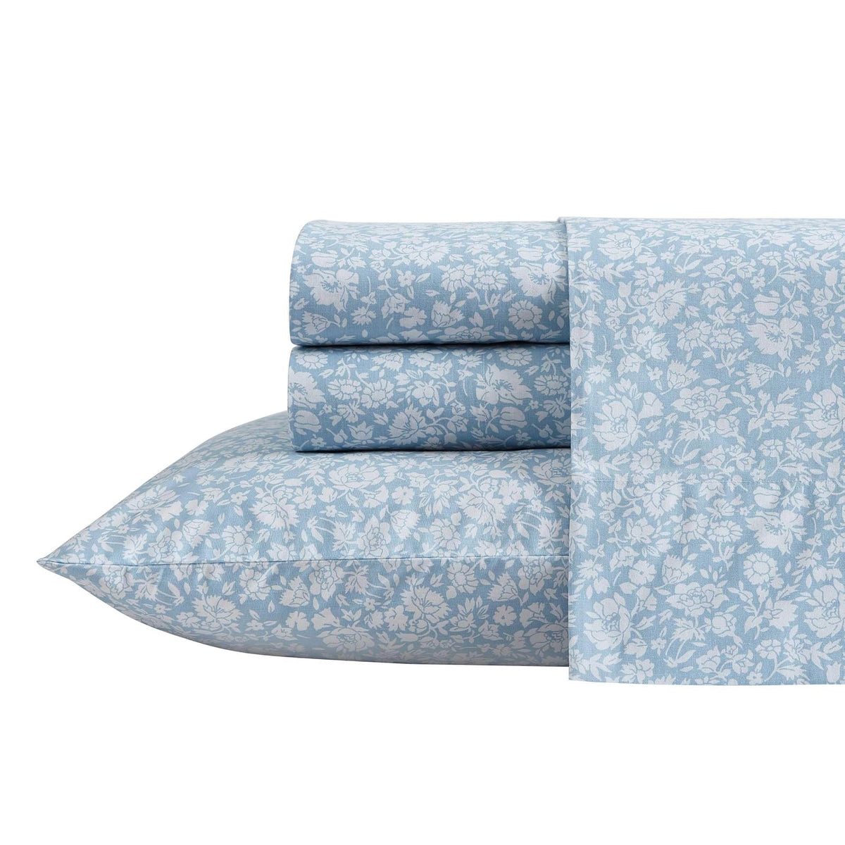 Laura Ashley Ashfield Juego de Sábanas de Percal - King - Heirloom Ditzy Blue