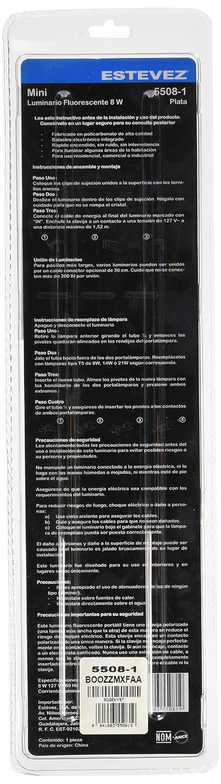 Estevez 5508-1 Iluminación Lineal Fluorescente Mini 8W, T5, Plata