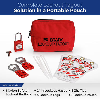 BRADY 153668 - Kit de etiquetas de bloqueo eléctrico con cerrojos, etiquetas de loto, 1 candado de seguridad rojo