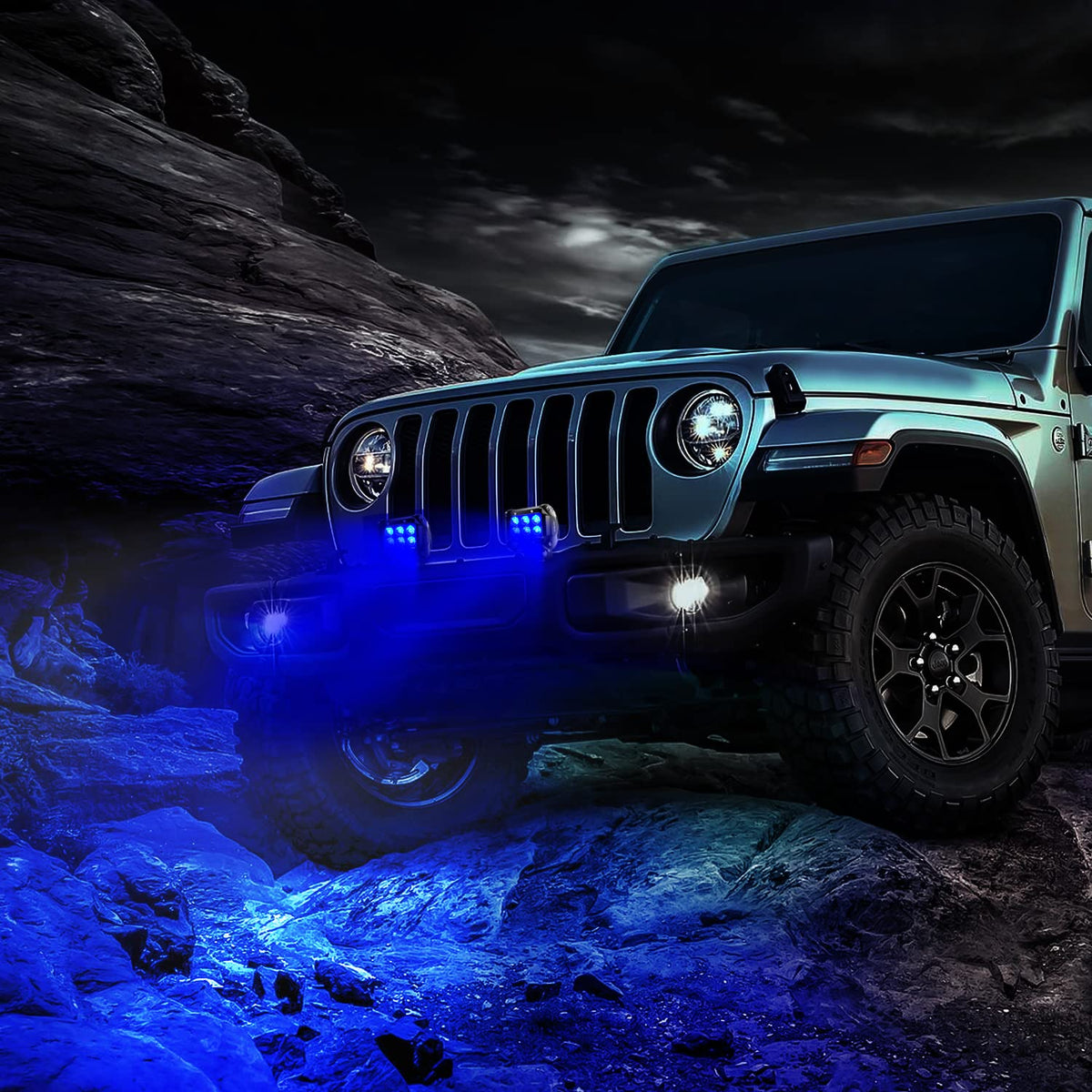 Nilight - Luz LED de 4 pulgadas, luz antiniebla de conducción con puntos azules, 2 unidades de 18 W, pesca todoterreno, caza, señal de seguridad de emergencia, luces de caza para UTV Pick-up Van Boat