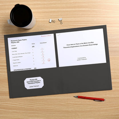 Folder doble solapa Oxford, papel texturizado, color negro, tamaño carta, ideal para proyectos escolares o profesionales, gran capacidad (57542)