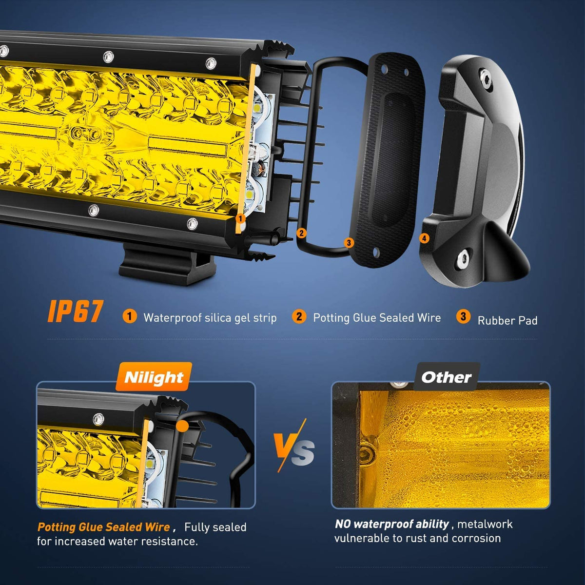 Nilight Barra de Luz LED Ámbar de 20 in 420W con Triple Fila para Todoterreno ZH437