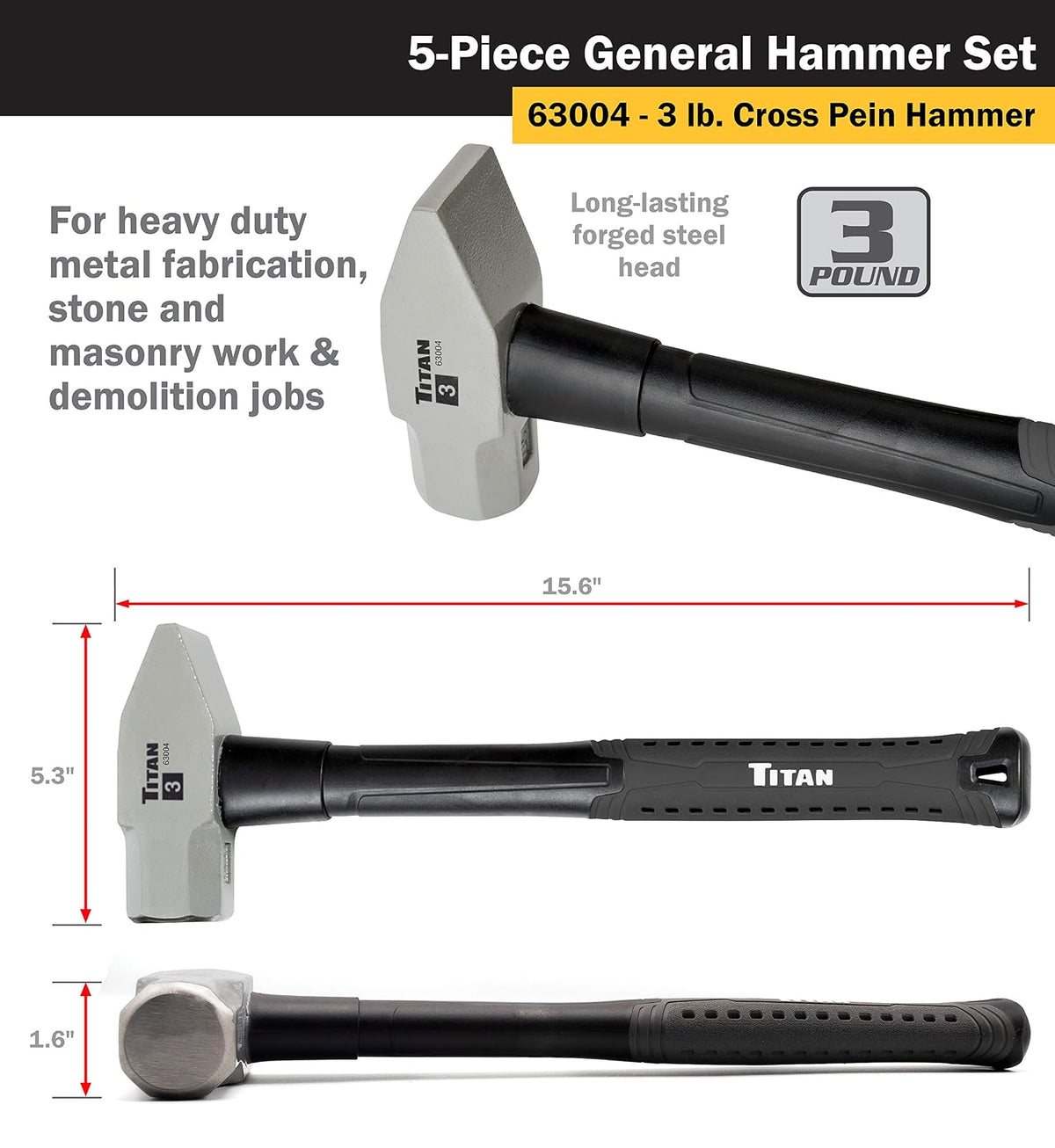 Titan Tools Juego de Martillos 63125, 5 Piezas