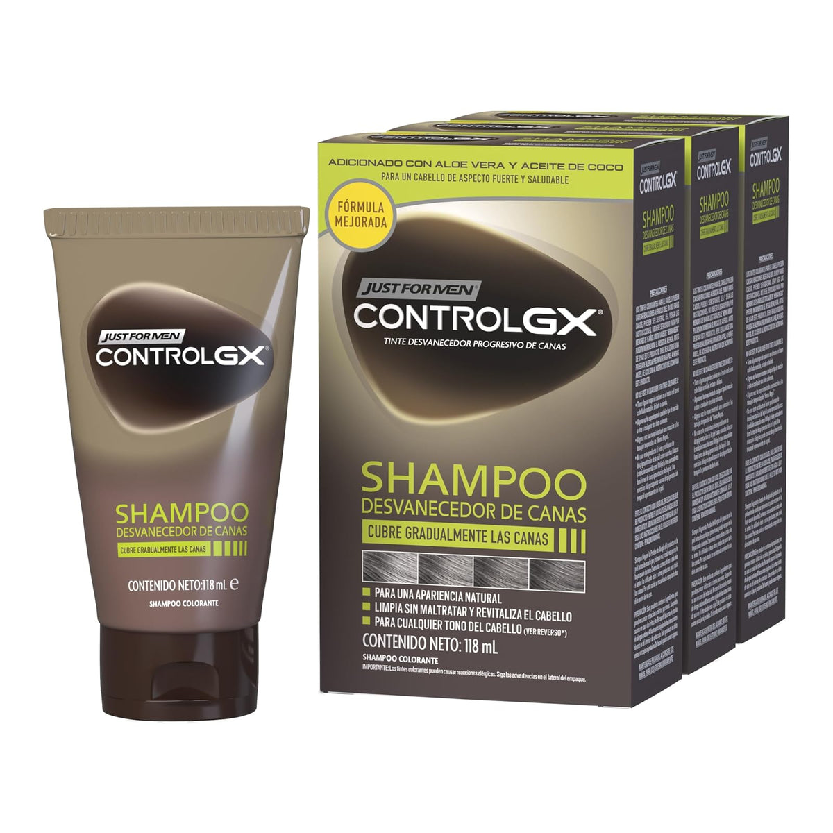 Just for Men Control Gx Shampoo Desvanecedor Progresivo De Canas, Paquete de 3, 118ml