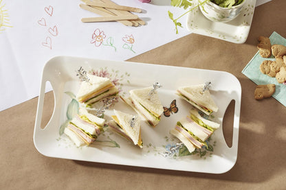 Lenox Plato llano con diseño de mariposa y pradera, melamina , Bandeja Hors D'Oeuvres, Blanco