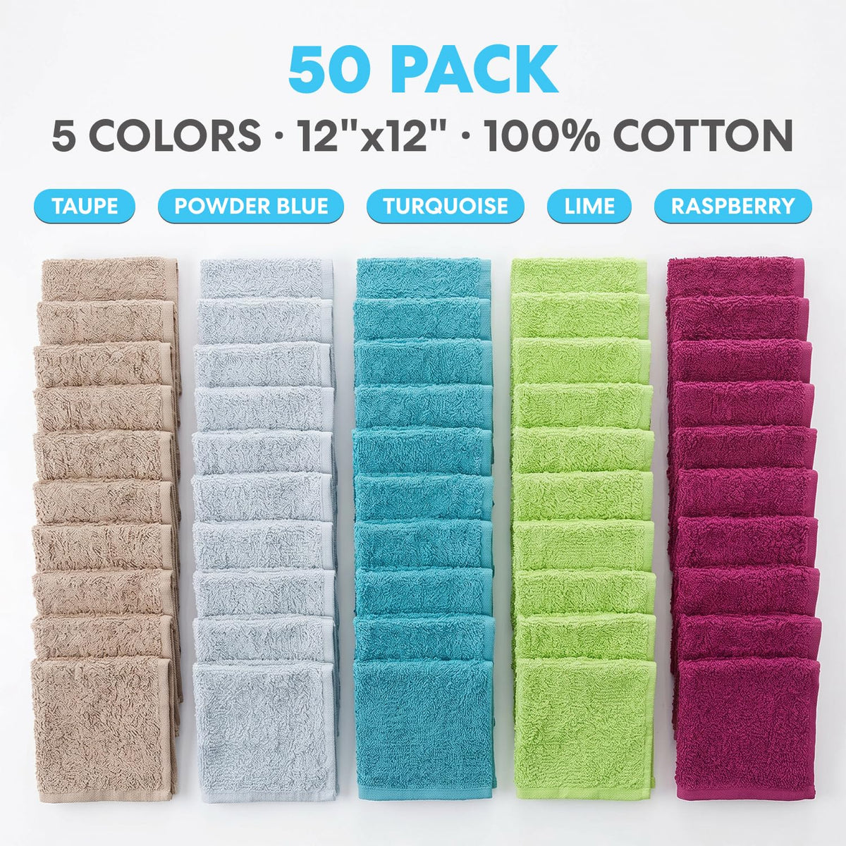 Cleaning Solutions 79148 Multi Washcloths (Pack of 60) Ideal for Home, Bath, Gym, Office and Commercial Use. Size x 12”, 5 Colors Included, 60 Pack 60 Pack