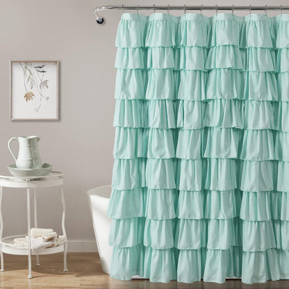 Lush Decor - Cortina de Ducha con Volantes | Diseño clásico con Textura Floral, Color Turquesa Claro, 72 x 72 Pulgadas
