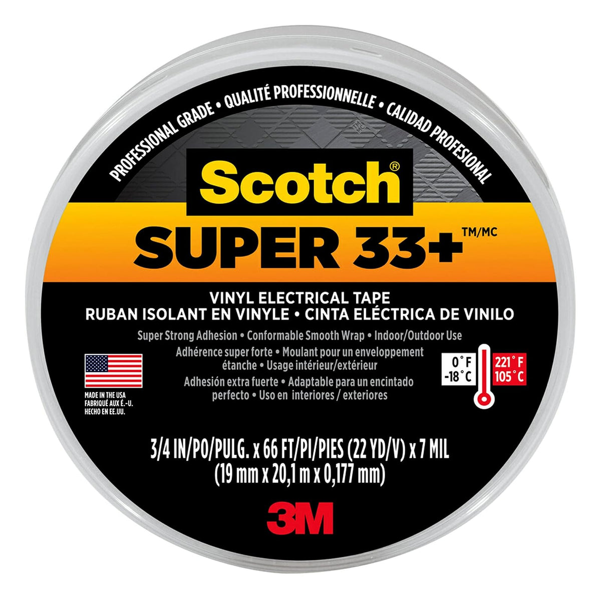 3M Scotch Cinta Eléctrica Super 33+, 1 Rollo, 18MM x 20M, 1 Caja c/ 10 Rollos