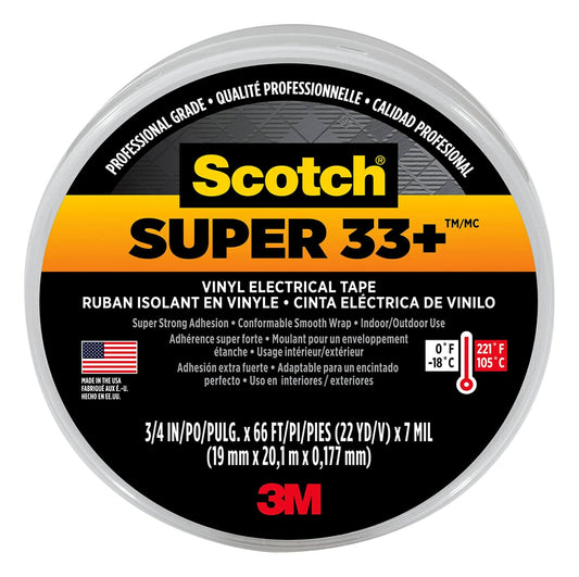3M Scotch Cinta Eléctrica Super 33+, 1 Rollo, 18MM x 20M, 1 Caja c/ 10 Rollos