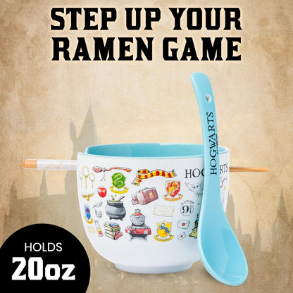 Silver Buffalo Harry Potter Hogwarts Destination - tazón de cerámica de ramen de 20 onzas con palillos y cuchara
