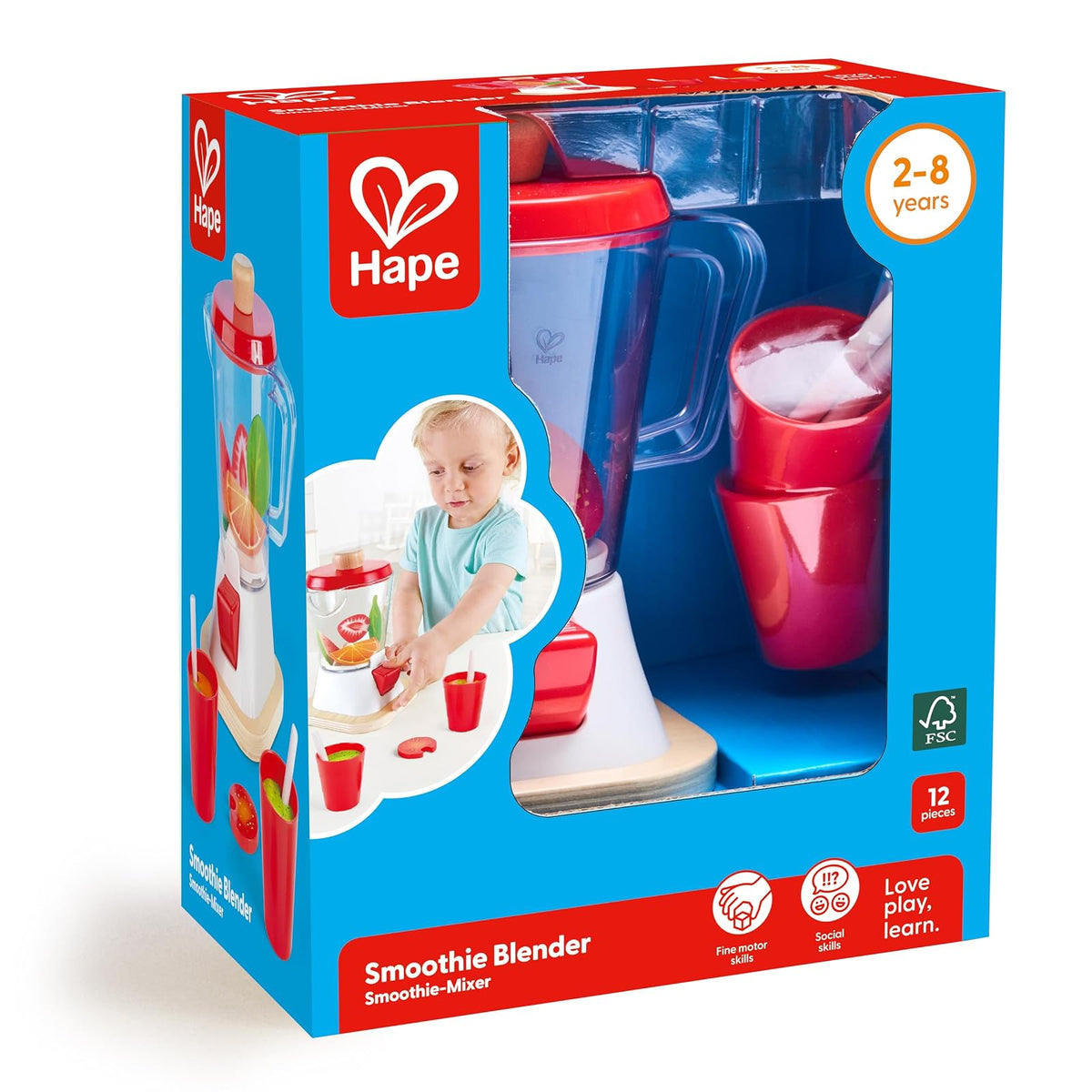Hape Accesorios de Cocina, Licuadora Perfecta para niños de 3 años en adelante, con Vasos, Frutas y Espinacas Baby, Modelo: E3158