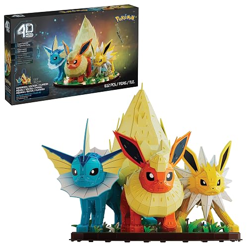 4D Build, Pokémon Eevee Evolution Trio with Vaporeon, Flareon & Jolteon 3D Model Kit, Pokémon Figure, Desk Décor, 612 Pieces, for Ages 12 & Up