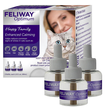 FELIWAY Optimum Cat Difusor de feromonas calmantes Mejorado, Recambio de 30 días, Paquete de 3