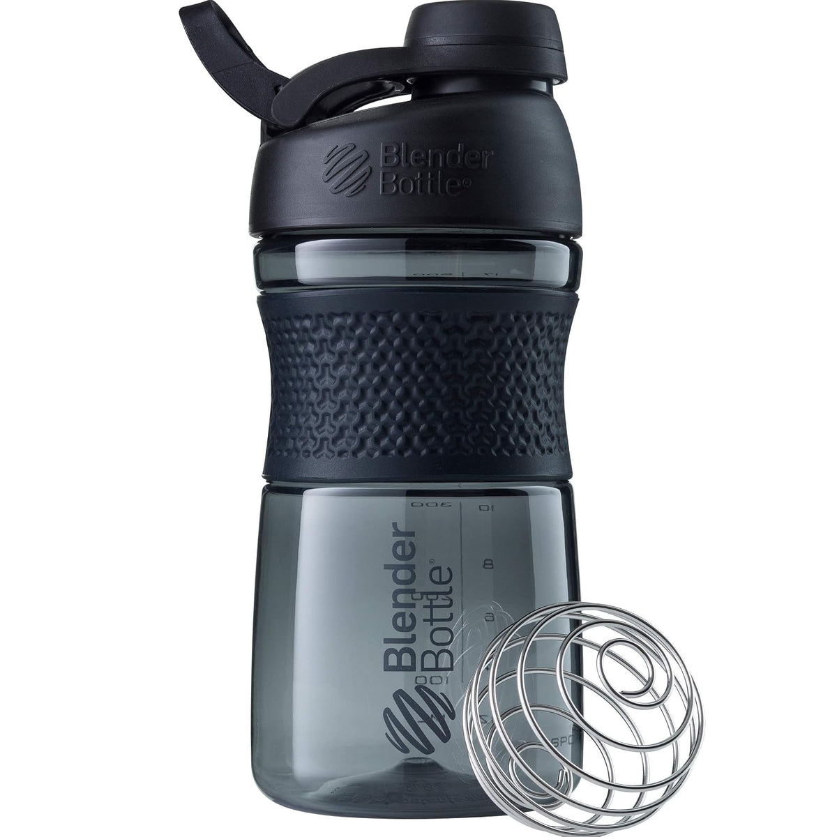 BlenderBottle - Blender Bottle - Botella agitadora SportMixer con tapa giratoria Tritan Grip, 20 onzas, negra