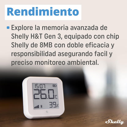 Shelly H&T Gen 3 Marfil | Sensor de Temperatura y Humedad Inteligente Wi-Fi y Bluetooth con Control y Monitorización Remotos | Escenas Inteligentes | Alertas de Notificación | Pantalla LCD