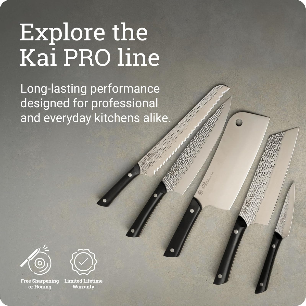 Kai PRO - Cuchillo para pan de 9 pulgadas, serrado, acero inoxidable AUS6M, mango POM, certificado NSF