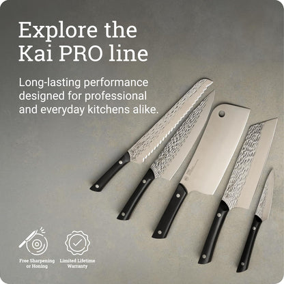 Kai PRO - Cuchillo para pan de 9 pulgadas, serrado, acero inoxidable AUS6M, mango POM, certificado NSF