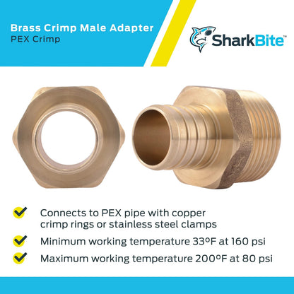 SharkBite Adaptador macho MNPT de 1 pulgada, ajuste de fontanería de latón, tubo PEX, cobre, UC140LFA