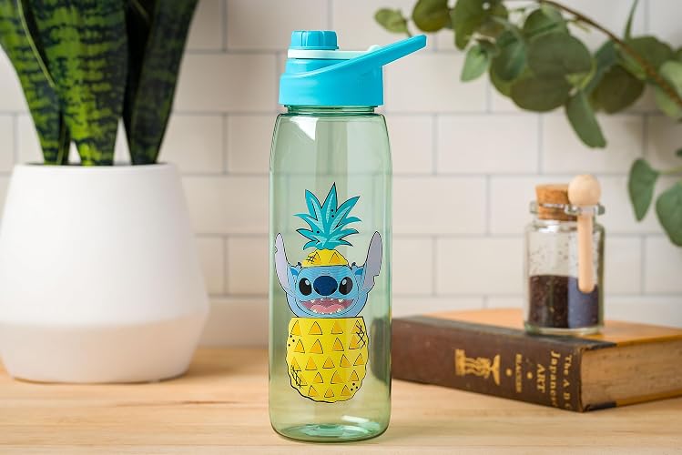 Silver Buffalo Disney Lilo and Stitch Pineapple Pop Up Peek-A-Boo Botella de agua con tapa atornillada, 28 onzas