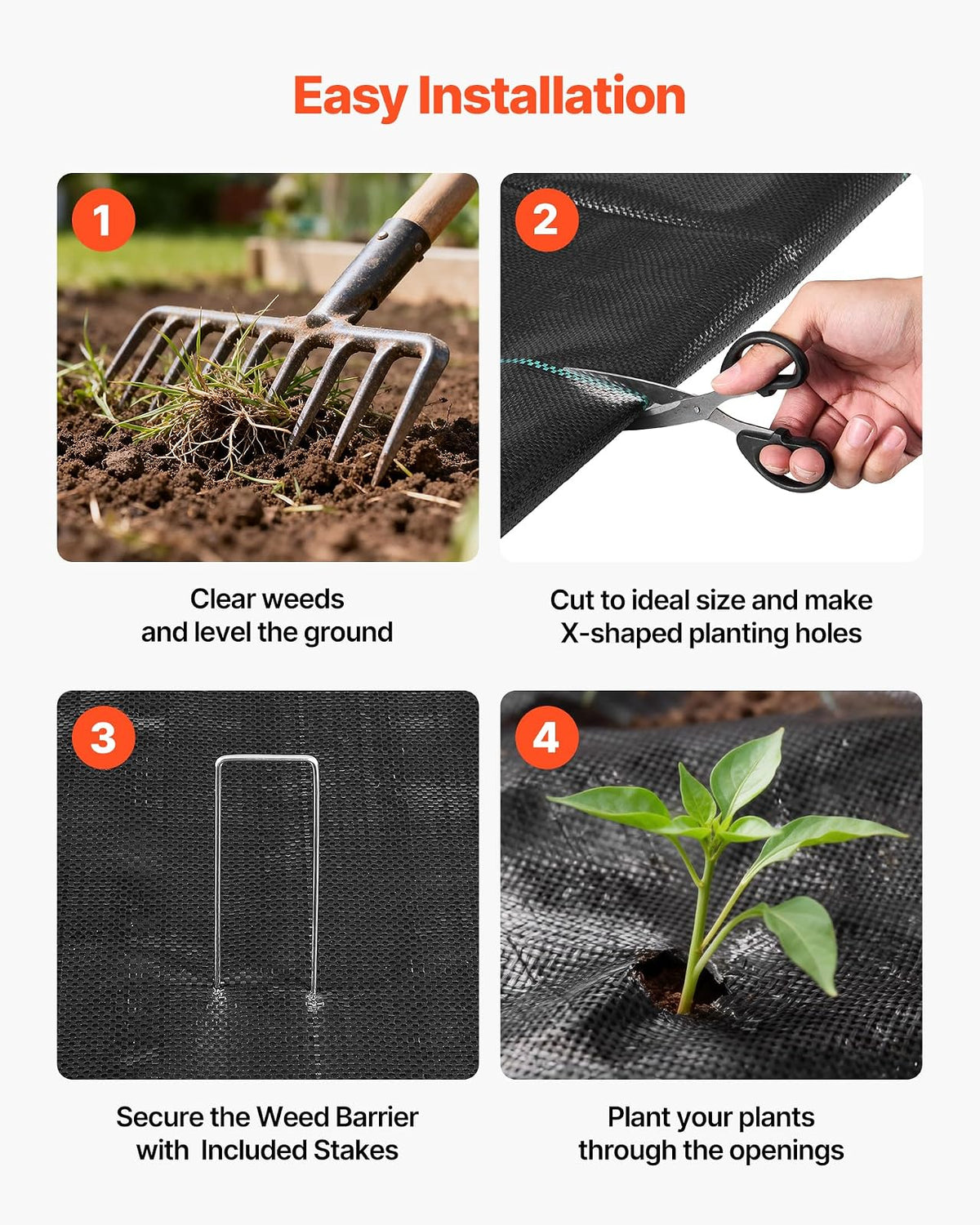 VEVOR Malla Antihierbas 1,2 x 15,2m, 90 g/m², Paquete de 2, Tela Geotextil para Control de Maleza PP Tejido de Alta Densidad para Jardines, Invernadero, Camino de Grava, Drenaje, Ventilación, Exterior