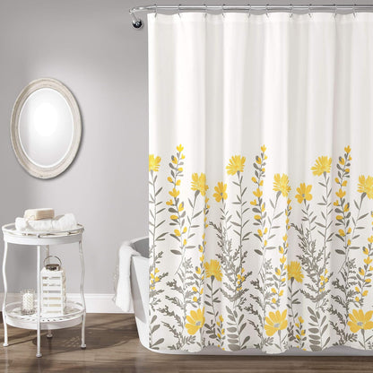 Lush Decor - Cortina de Ducha Floral de Aprile, 72 Pulgadas de Ancho x 72 Pulgadas de Largo, Amarillo y Gris, Bonita Cortina de Ducha Amarilla para baño, casa de Campo, decoración de baño Francesa y