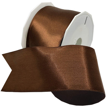 Morex Cinta de satén con alambre, envoltura de regalo, decoración de Navidad y boda, cintas de seda para manualidades y arreglos florales, 2-1/4 pulgadas por 10 yardas, café