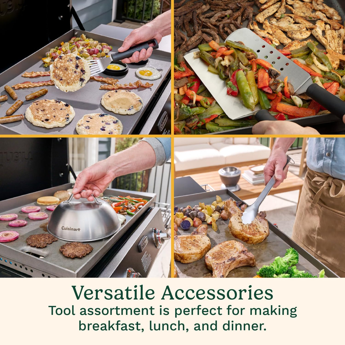 Cuisinart - Juego de Herramientas para Plancha de 24 Piezas con Bolsa de Almacenamiento, Accesorios de Plancha Plana de Acero Inoxidable con espátulas, cúpula derretidora, Prensa para Hamburguesas