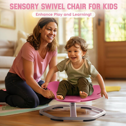 ROBUD - Silla giratoria sensorial para niños, Silla giratoria con diseño Antideslizante, coordinación Corporal de Entrenamiento, Silla oscilante en Forma de Flor, sin Montaje, Color Rosa