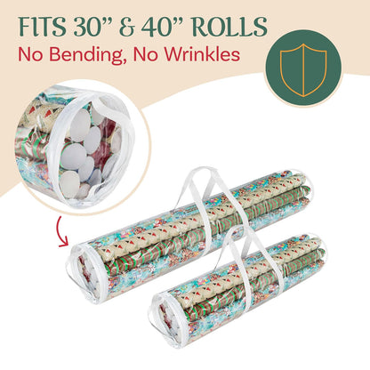Elf Stor - Bolsas de Almacenamiento en Rollo de Papel de Regalo de 31 Pulgadas y 40 Pulgadas de Largo, Bolsas Transparentes con Asas, se Adapta a hasta 25 Rollos de Papel de Regalo en Cada Bolsa