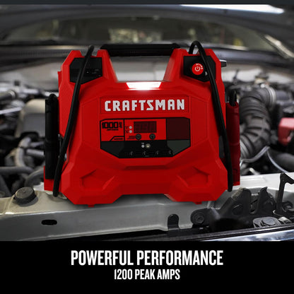 Craftsman CMXCESM281 Arrancador de Batería de Automóvil de 1000A y Estación de Energía Portátil 3 en 1 con Carga USB 12V CC y 2.4A, Rojo