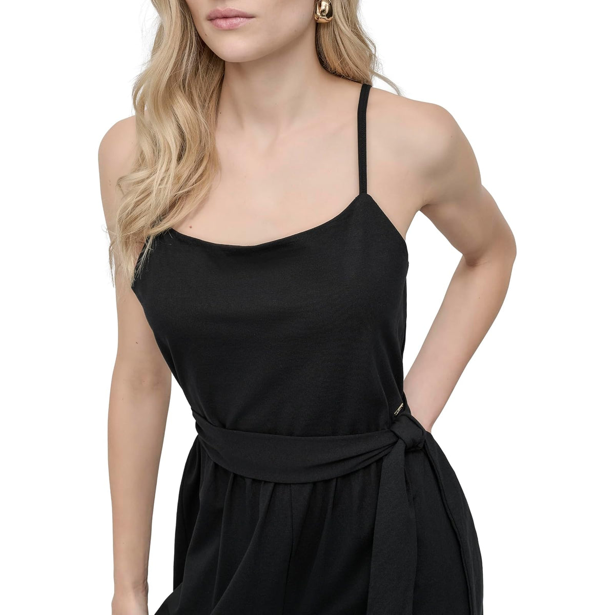 DKNY Jewel Neck Wide Leg Cropped Jumpsuit With Removable Belt & Adjustable Straps Mono Mujer