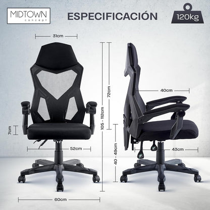 Midtown Concept Silla de Oficina Ergonomica Reclinable Negra