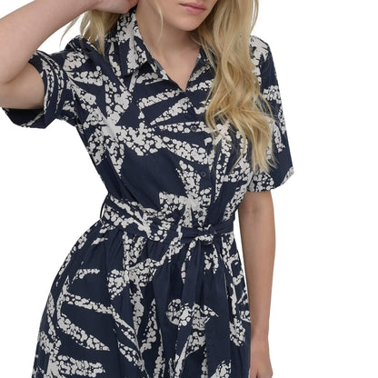 DKNY - Vestido Midi de Manga Larga para Mujer, Cuello Anudado, Cintura y cinturón