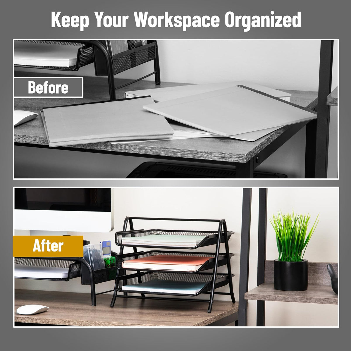 Mind Reader Organizador de computadora de 3 Niveles con diseño de, Negro, 1, 1