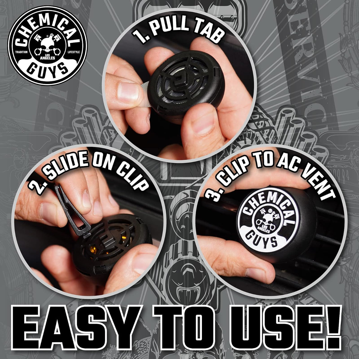 Chemical Guys Ambientador con Clip de Escarcha Negra de (Ideal para Automóviles, Camiones, todoterrenos, caravanas, Casas, oficinas, dormitorios y más) Paquete de 5 Unidades