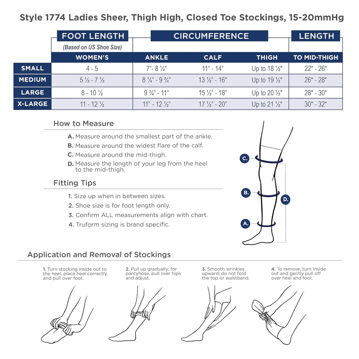 Truform Compression Stockings, High, 15-20 Mmhg, Nude, Medical Support Hose Mujeres, Medium