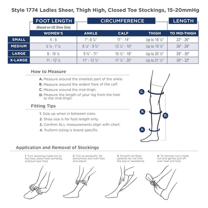 Truform Compression Stockings, High, 15-20 Mmhg, Nude, Medical Support Hose Mujeres, Medium