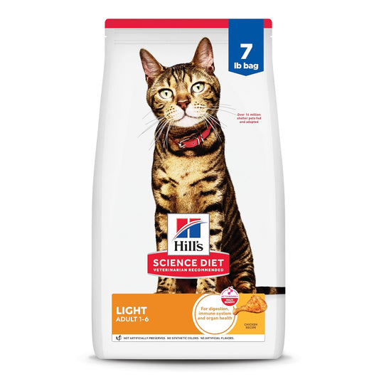 Hill's Science Diet Light Croquetas para Gato Adulto Sabor Pollo 3.2Kg | Croquetas Hill's para gato, pollo real, control de peso, músculos magros, fibras naturales de saciedad