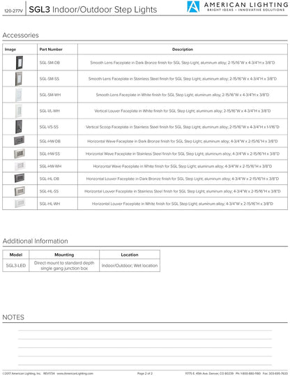 American Lighting SGL-HL-SS Horizontal Louver Faceplate for LED Step Light, Stainless Steel